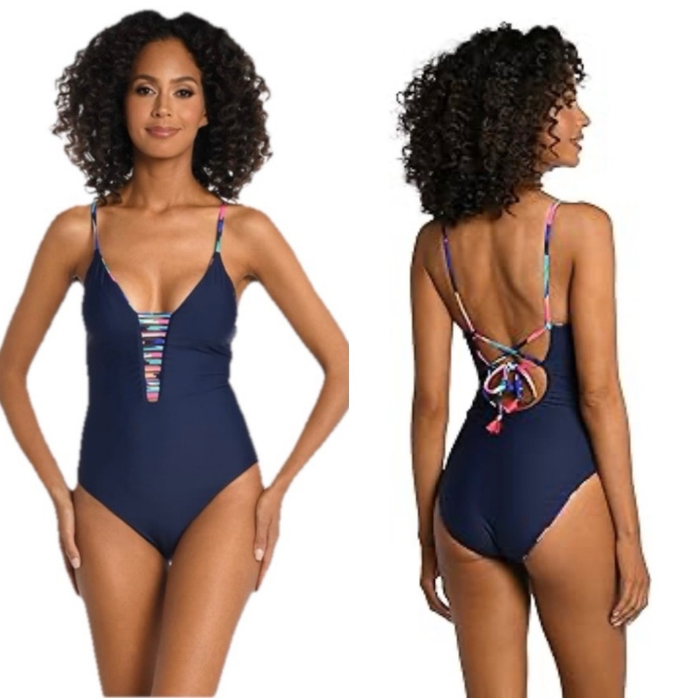 La Blanca Women's One Piece Reversible Swimsuit Plunge Tummy Control Size 10 - Picture 2 of 16